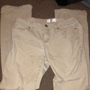 Low/mid rise tan flared pants